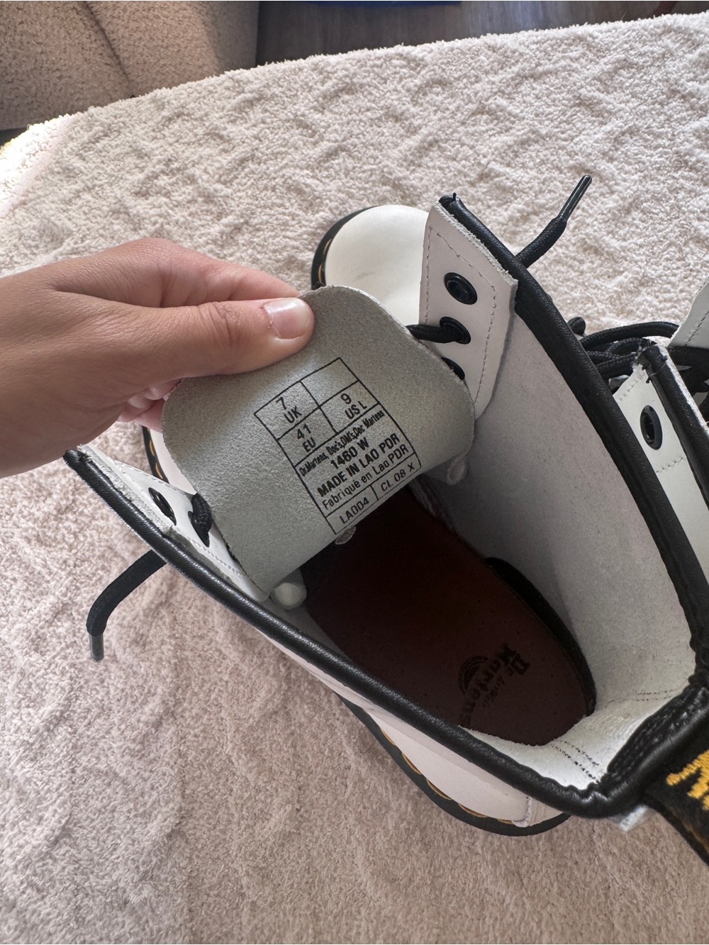 Brand new never warn Dr. Martens White Leather Combat Boots with Black Trim - Picture 3 of 4